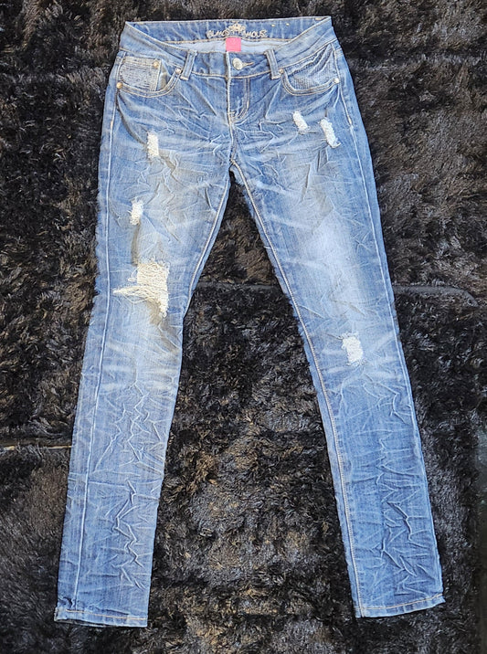 Womens size 2 | Almost Famous Blue Distressed Wrinkle Jeans