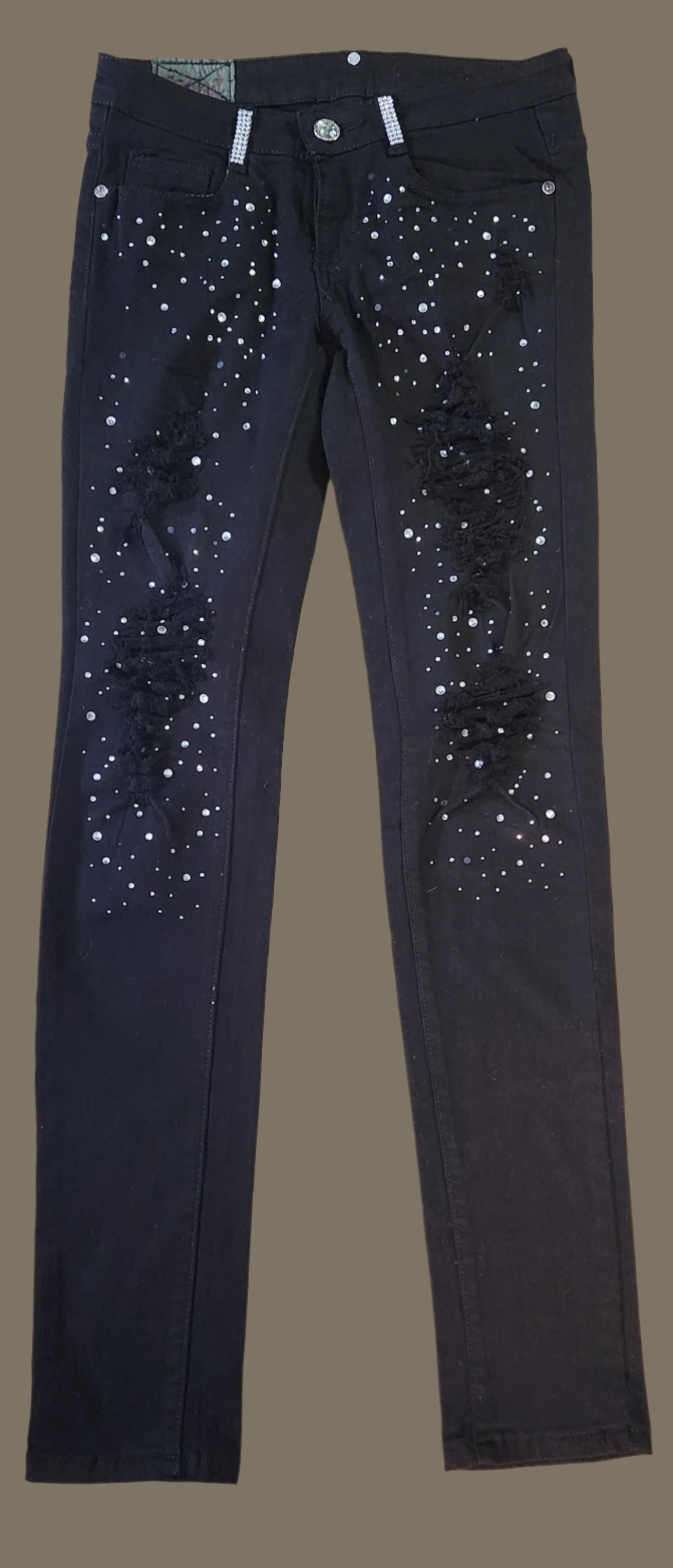 Womens size 3 | Machine Black Rhinestone Distressed Jeans