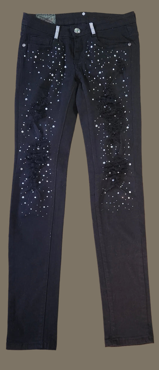 Womens size 3 | Machine Black Rhinestone Distressed Jeans